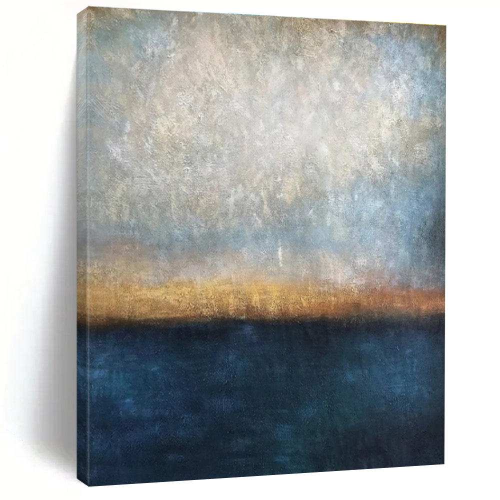 Blue, Gray, Gold, Brown with Gradient Layers "Coastal Dusk" Abstract Painting On Canvas PS1441