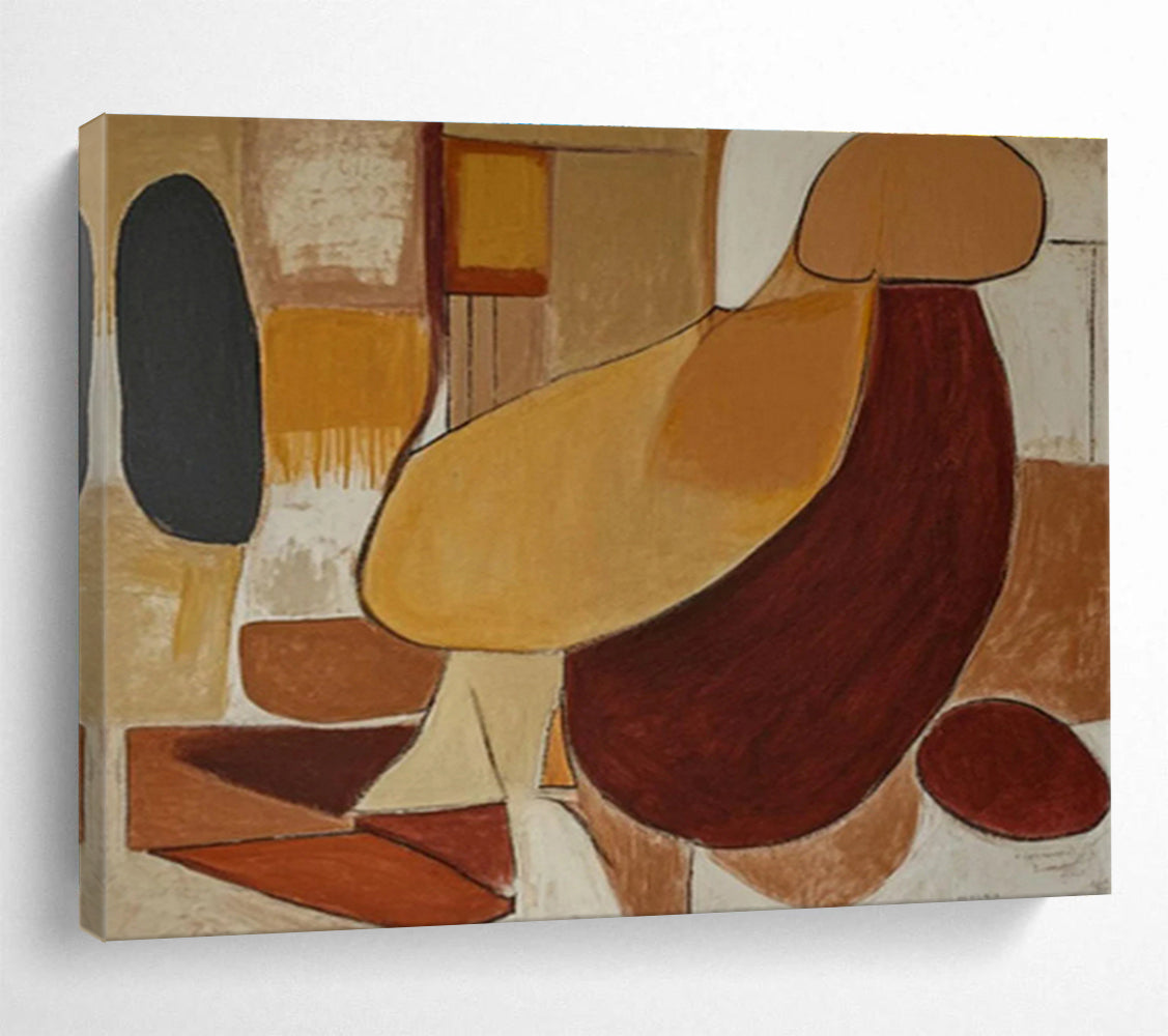 Earth - Toned Abstract Shapes Painting On Canvas DKS088