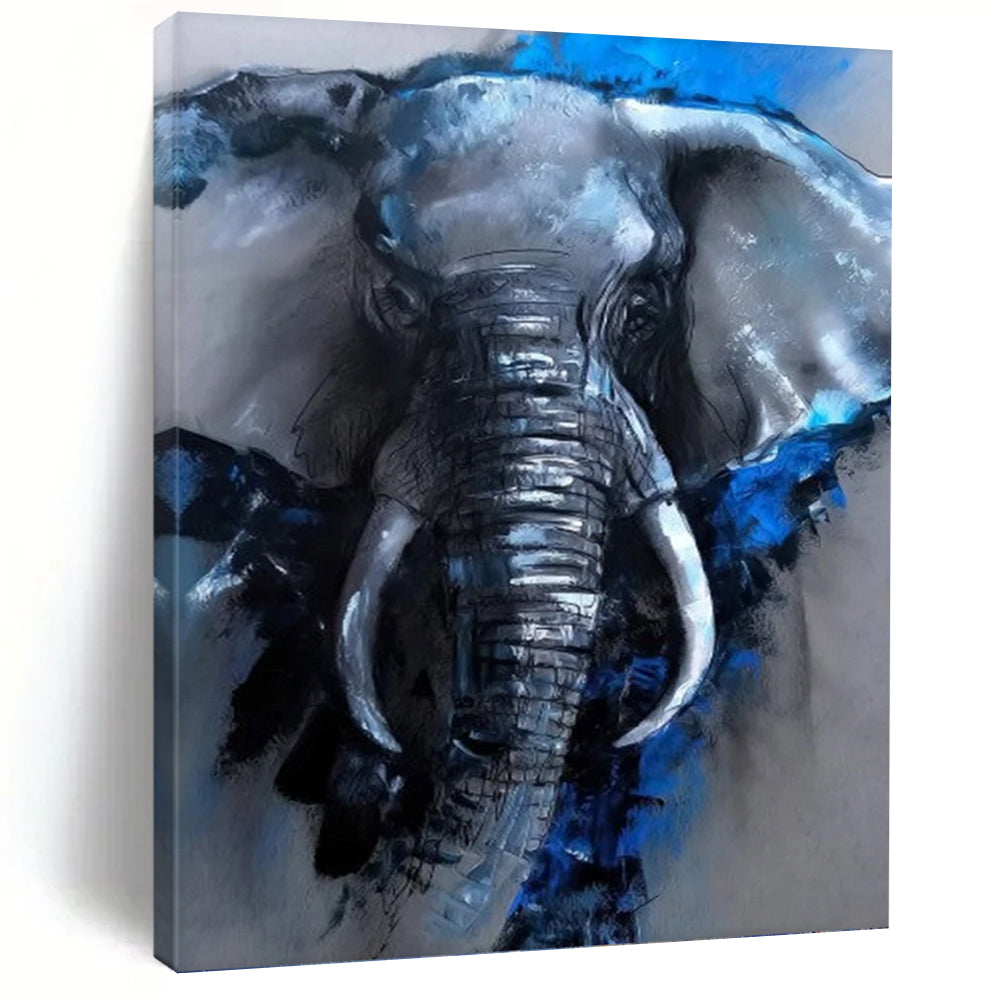 “Blue - Gray Elephant” - Animal, Expressive - Styled Painting On Canvas PT1610