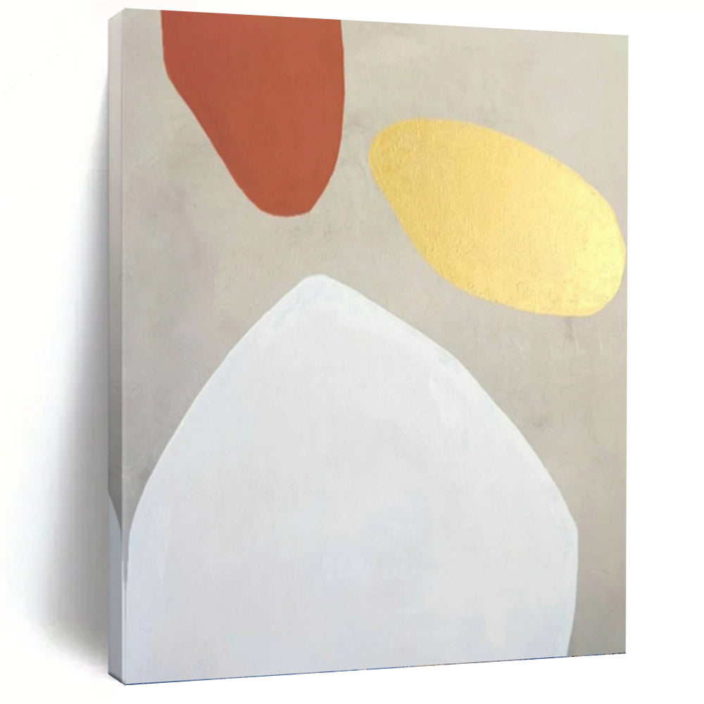 “Terracotta, Gold, and White Shapes” - Earthy Tones Abstract Painting On Canvas PT1078