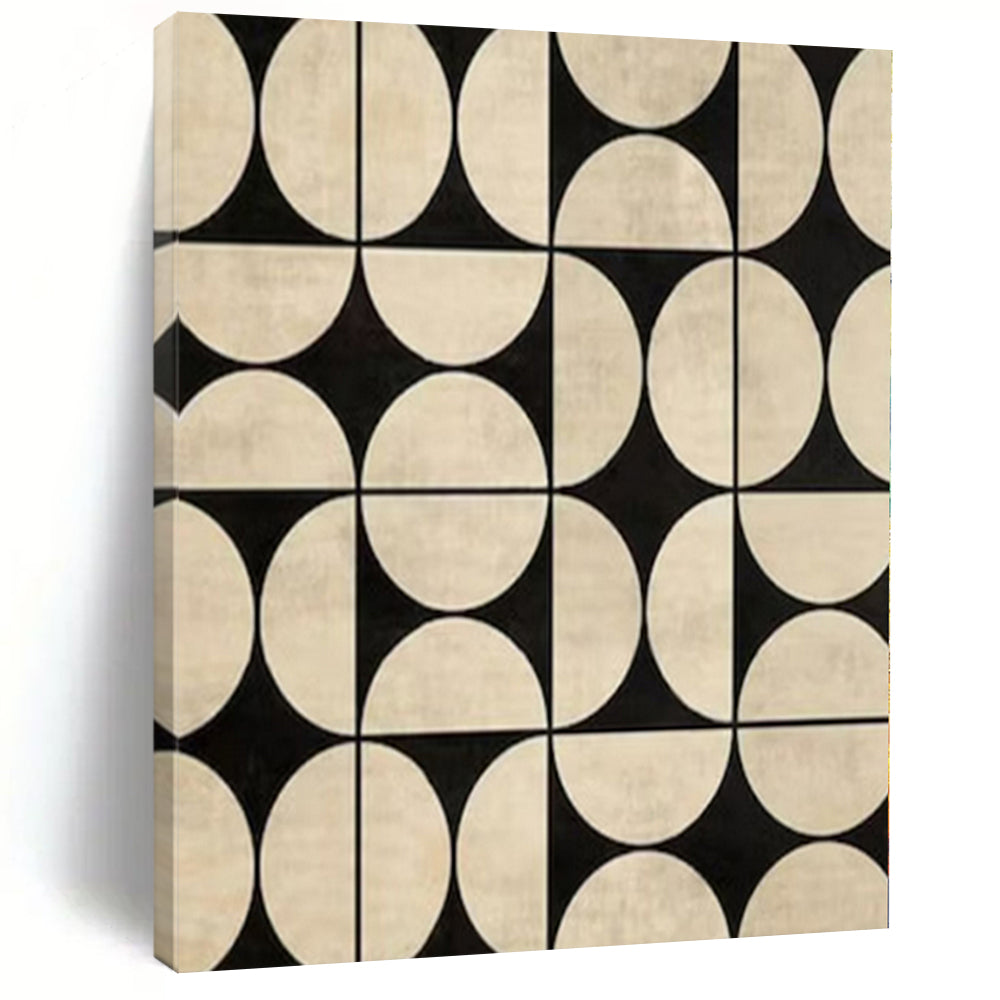 Black and Beige Geometric Pattern "Retro - Modern Mosaic" Abstract Painting On Canvas PS1082