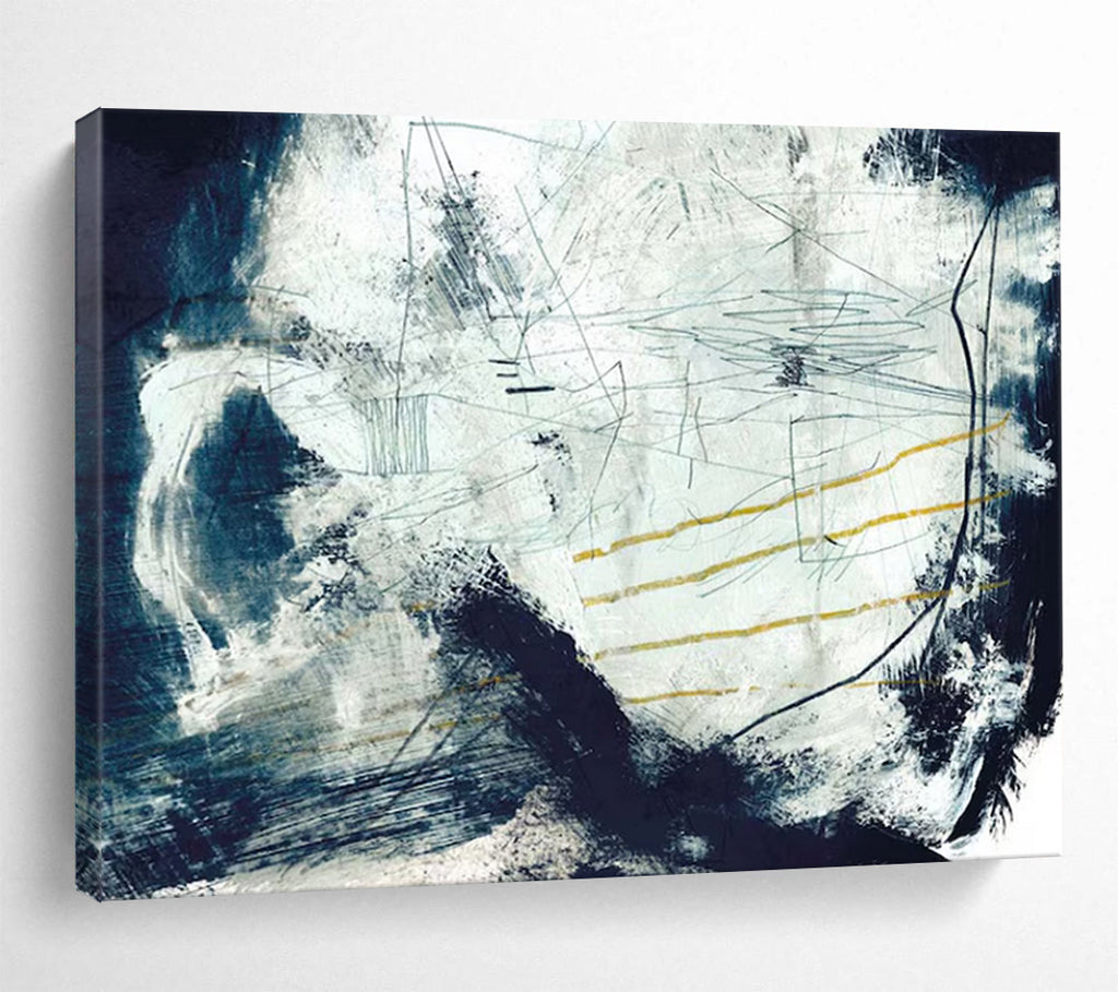 “Blue - Gray Abstract with Yellow Lines” - Textured Abstract Painting On Canvas PT141