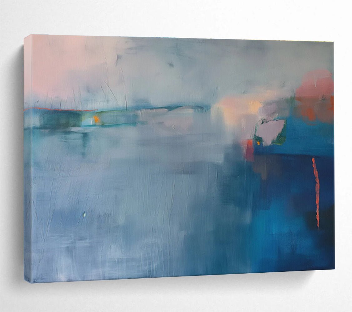 “Muted Blue Landscape” - Abstract Seascape Painting On Canvas DKS477