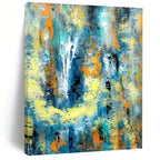 Blue, Yellow, and Orange Dynamic Mix - Energetic Abstract Brushstrokes Painting On Canvas PS1232