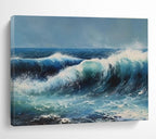 Vibrant Ocean Waves in Blues - Realistic Seascape Painting On Canvas DKS324