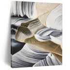 “Black - White - Gold Abstract Flowing Lines” - Luxe Abstract Painting On Canvas PS0351