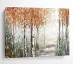 “Autumn Birch Forest Path” - Misty Landscape Painting On Canvas PT222