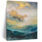 Blue, Gold, and Gray Landscape - Inspired, "Heavenly Horizons" – Impressionistic Abstract Painting On Canvas PS1004