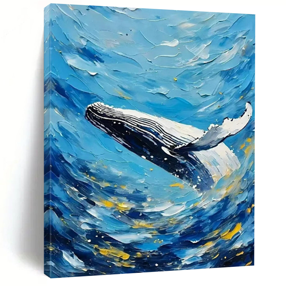 “Blue and White Whale Abstract” - Impressionist Marine Painting On Canvas PT2282