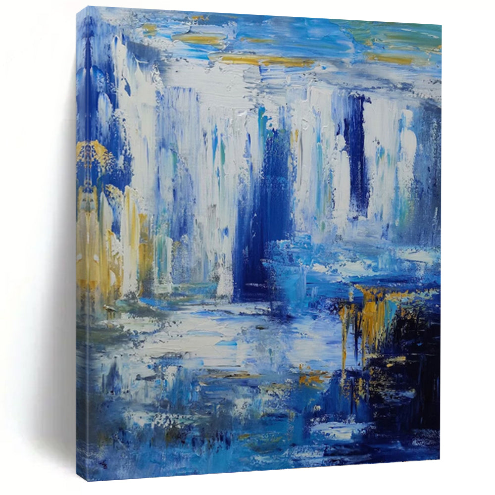 “Blue - Gold Abstract Waterfall” - Impressionist - Inspired Painting On Canvas PT1332