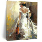 “Woman in White Gown with Violin” - Expressive Oil Painting On Canvas PT2175