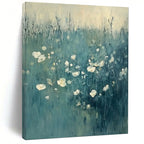 “Soft Blue Field with White Flowers” - Impressionist Floral Painting On Canvas PT1933