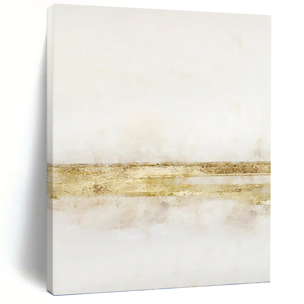 “White and Gold Minimalist Stripes” - Abstract, Metallic - Accented Painting On Canvas PT1538