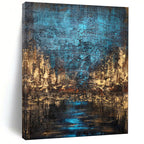 “Blue - Brown Abstract Cityscape” - Oil Painting On Canvas PT2074