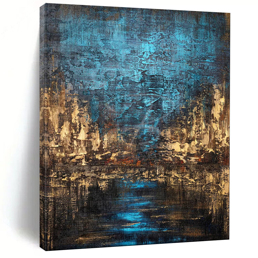 “Blue - Brown Abstract Cityscape” - Oil Painting On Canvas PT2074