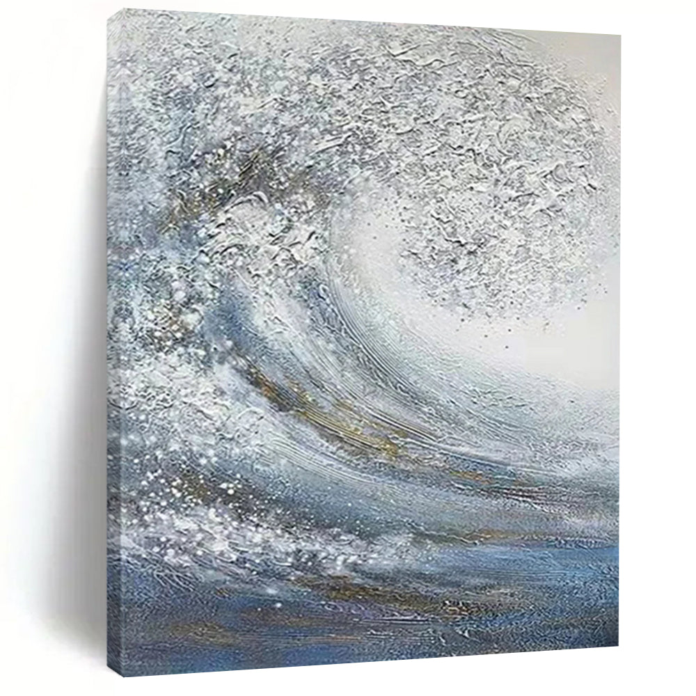 “Silver and Blue Wave” - Textured Seascape Painting On Canvas DS337