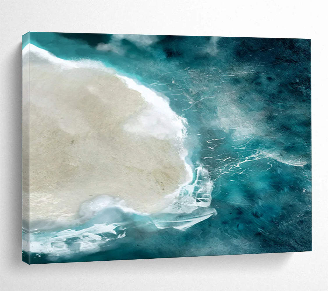 “Aerial View of Island and Turquoise Sea” - Photorealistic Landscape Painting On Canvas PT125