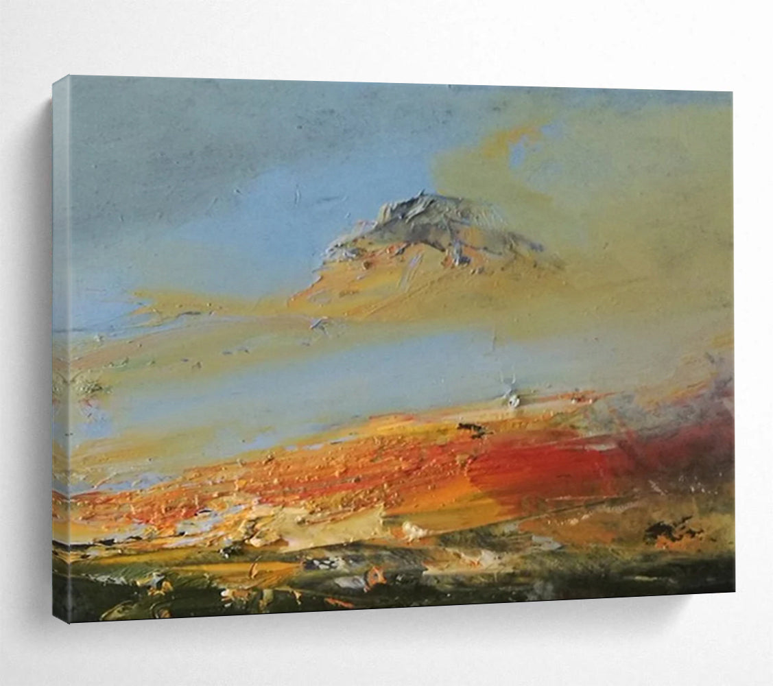 “Vibrant Mountain Sunset in Oranges, Reds & Yellows” - Expressionistic Landscape Painting On Canvas PT042