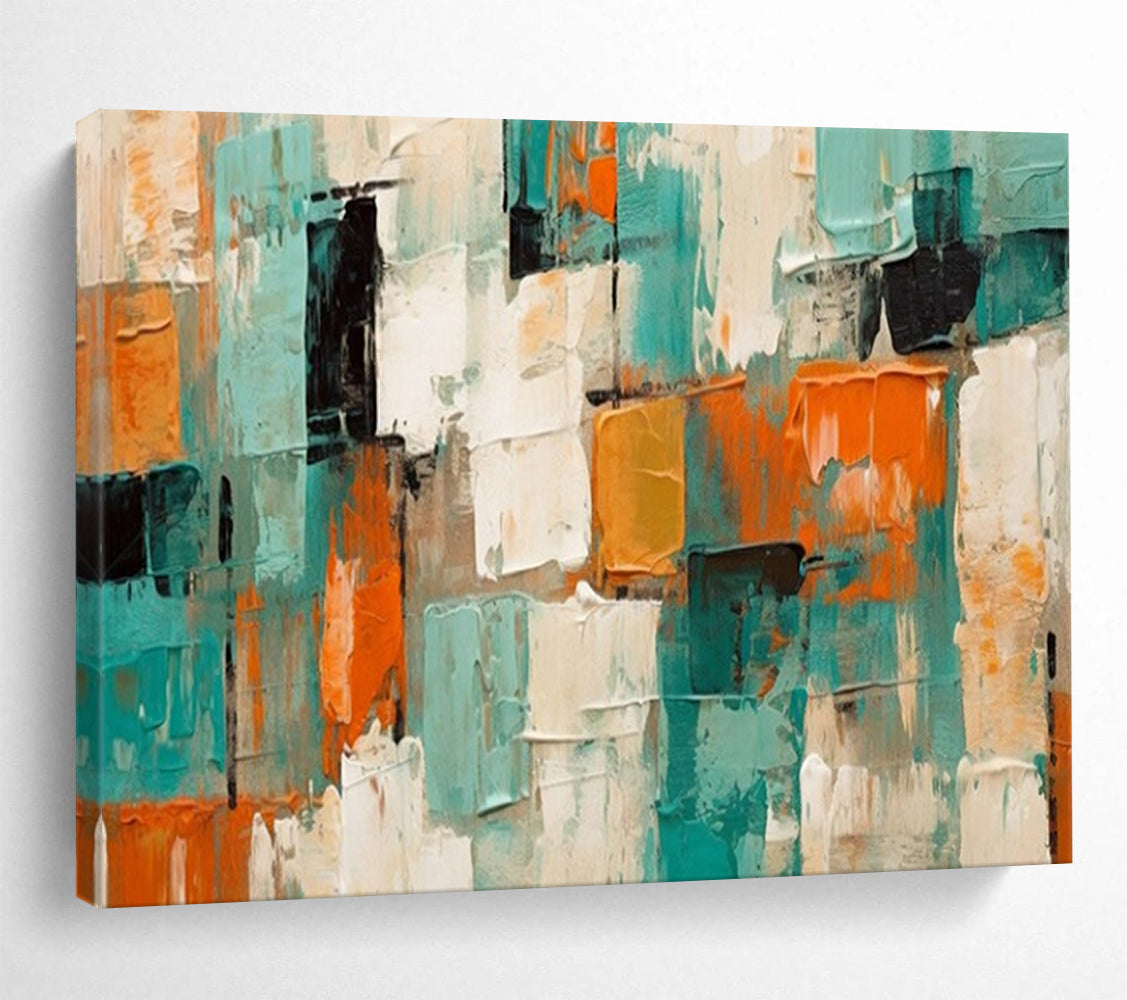 “Teal - Orange - White Abstract” - Abstract Color Block - Painting On Canvas PT1721
