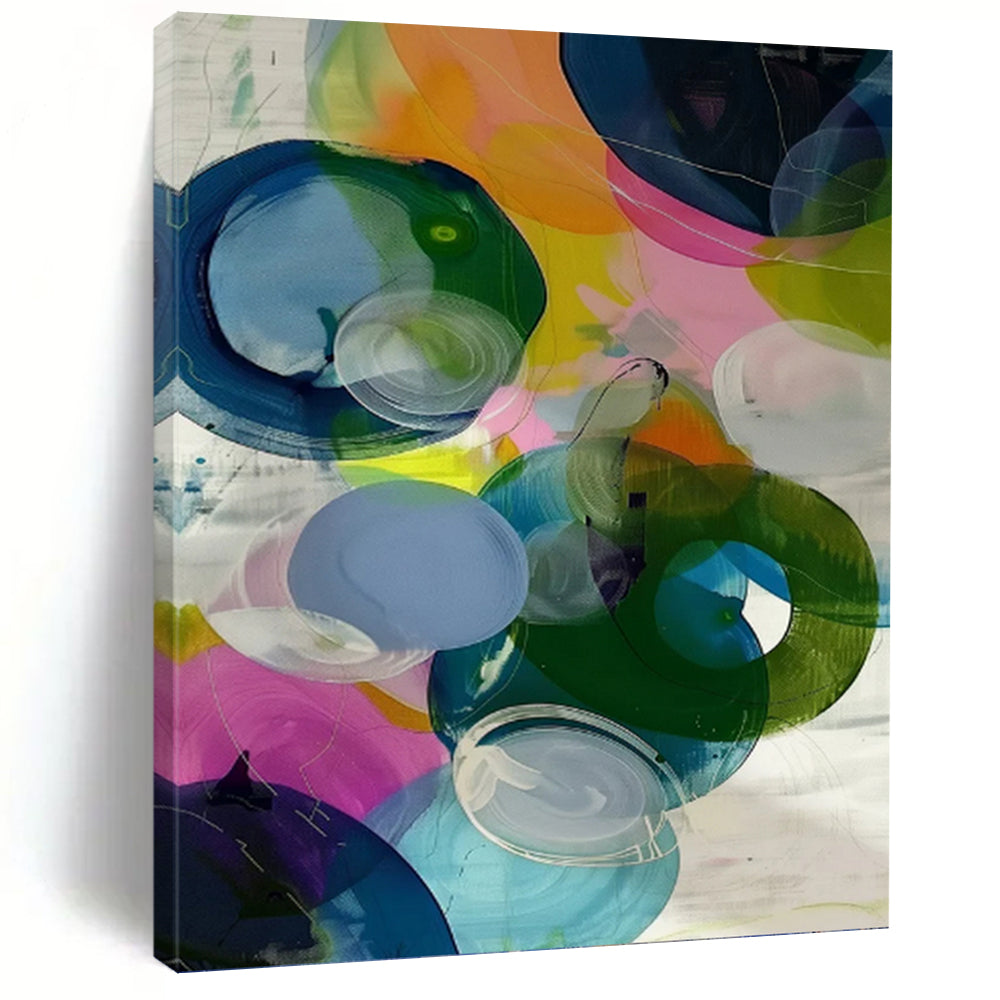 “Colorful Transparent Circles Abstract” - Playful Contemporary Painting On Canvas PT0999