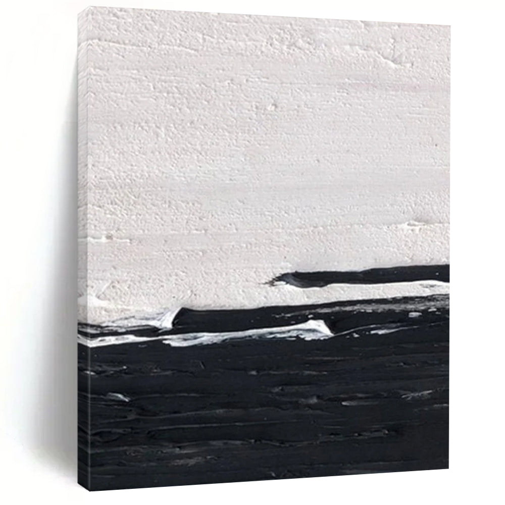 “Black and White Minimalist Horizon” - Subtle Abstract Painting On Canvas DS402