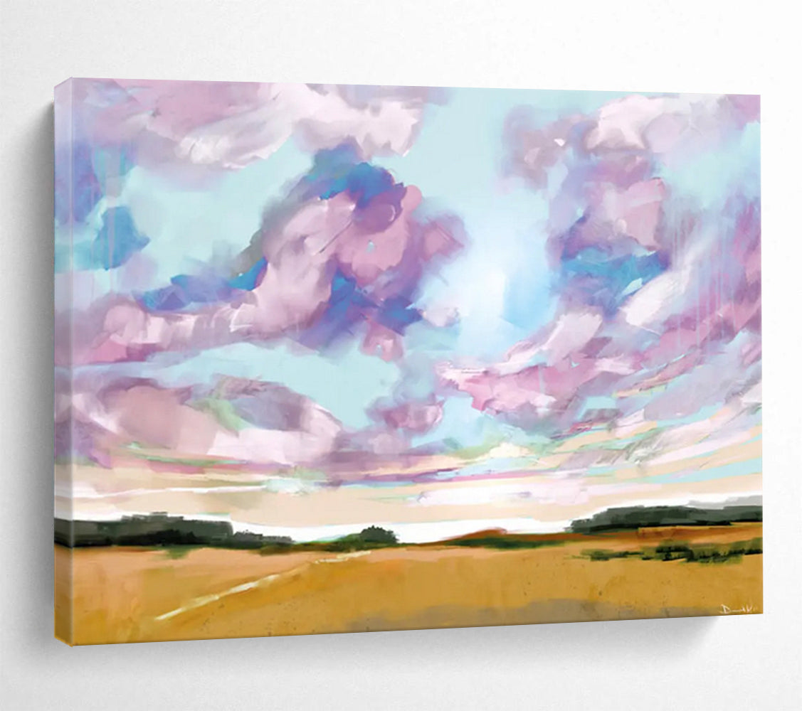 “Vibrant Sky and Field Abstract Landscape” - Cheerful Landscape Painting On Canvas PT149