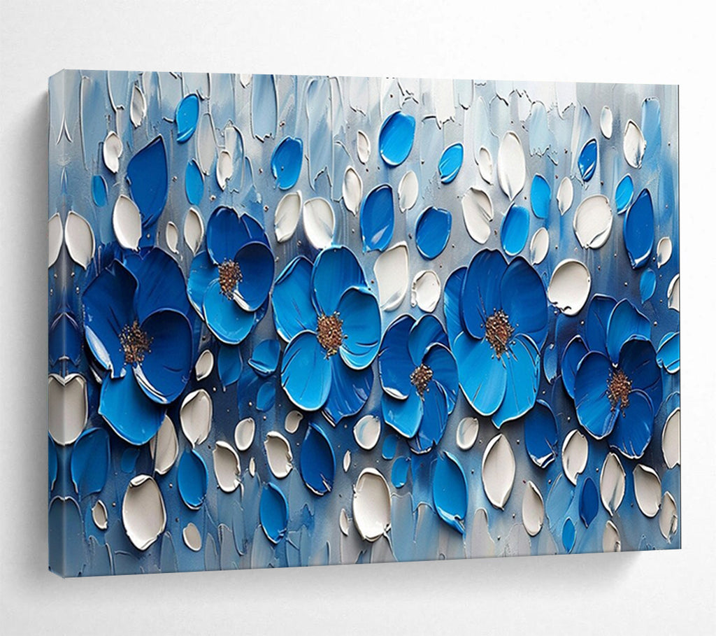 “3D Blue Floral Burst” - Sculptural Flower Painting On Canvas PT173