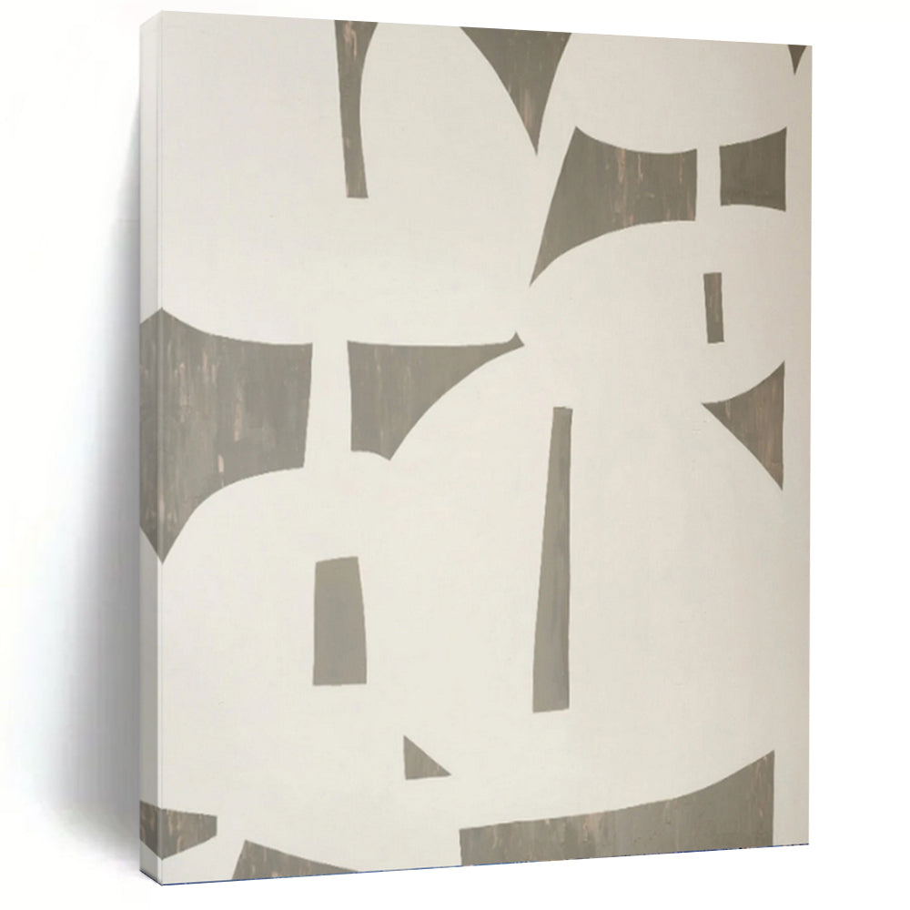 “Grey - White Geometric Cutouts” - Modern Abstract Shape Painting On Canvas PT1075