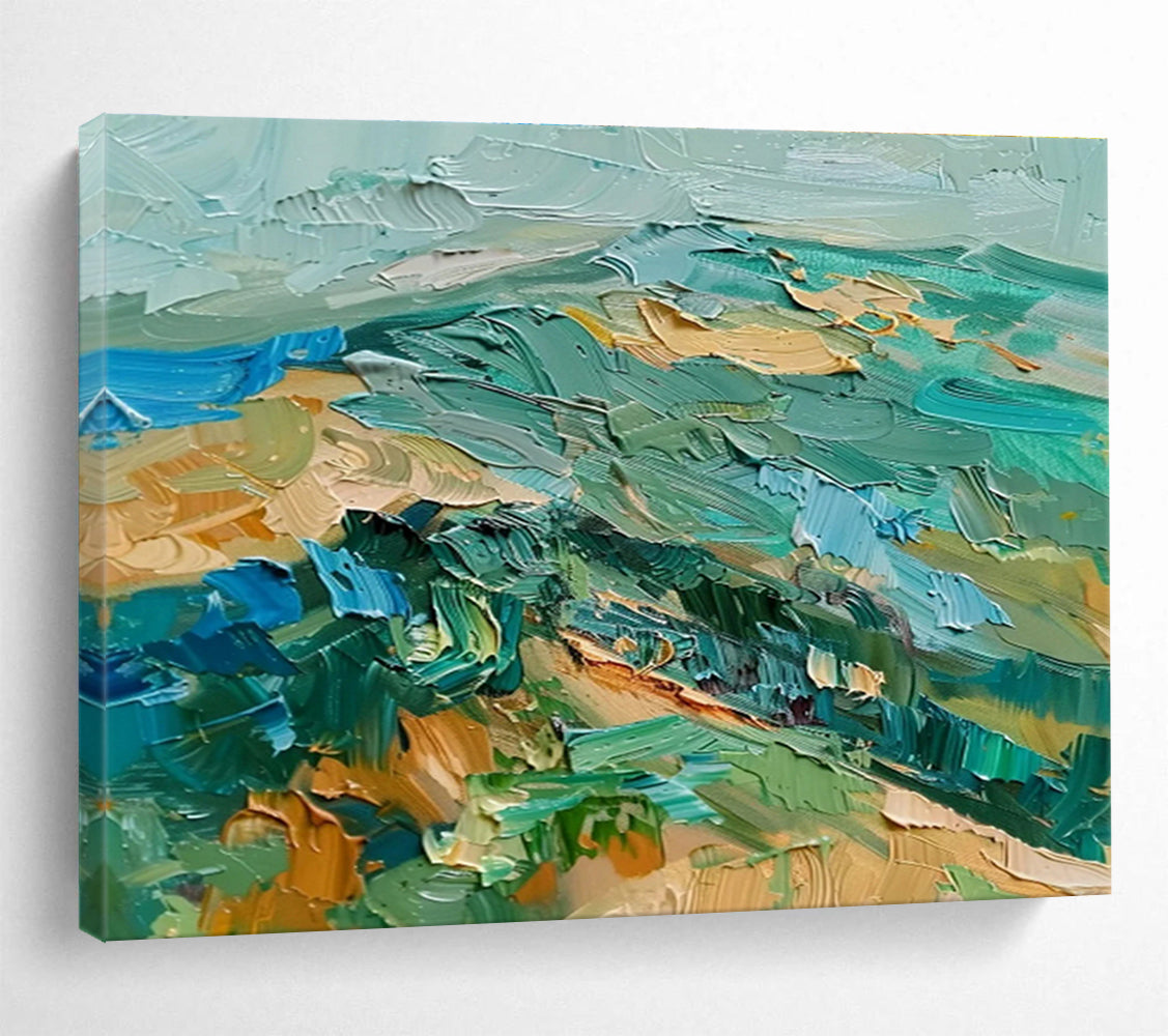 Textured Landscape in Greens and Blues - Impasto Landscape Painting On Canvas DKS341