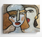 “Cubist - Style Dual Faces” - Abstract Portrait, Cubist - Inspired Figure Painting On Canvas DKS719