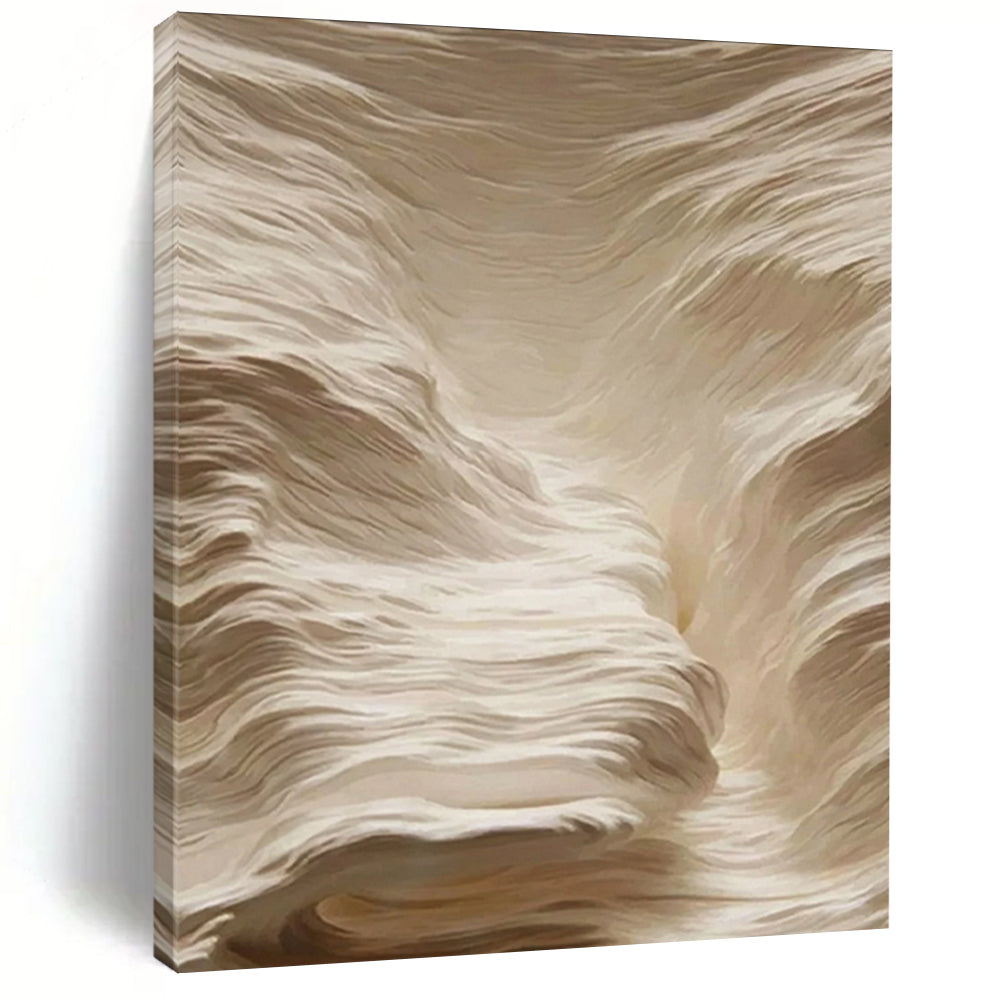“Cream - Colored Textured Waves” - Minimalist Abstract Painting On Canvas DS023