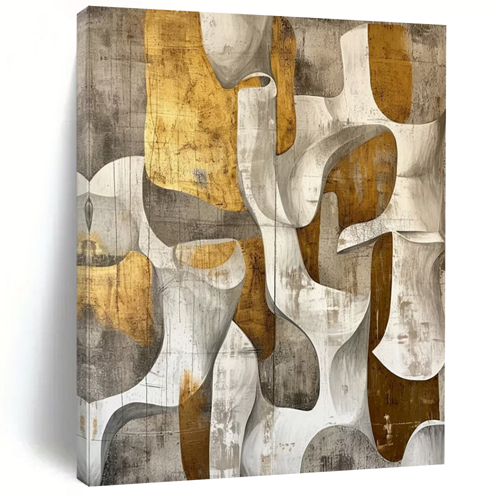 “Gray - Gold Abstract Forms” - Abstract Sculptural Painting On Canvas DS011