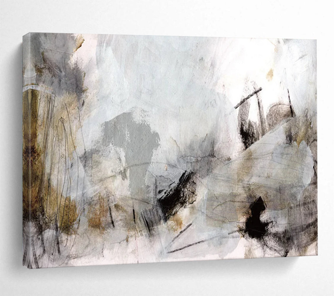 “Soft Gray and Brown Abstract Landscape” - Ethereal Abstract Painting On Canvas PT135