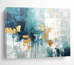 “Teal, Gray, and Gold Abstract Drips” - Modern Abstract Painting On Canvas PT073