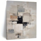 Beige, Gray & Black Geometric Abstract "Urban Grid" Painting On Canvas PS0868