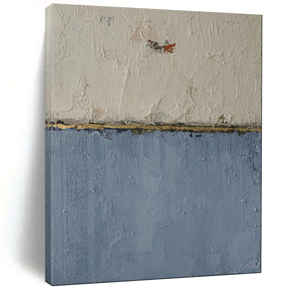“White - Blue - Gold Textured Abstract” - Textured Minimalist Painting On Canvas PT1967