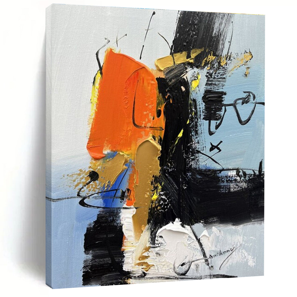 Orange - Black Symphony - Mainly Orange, Black, Blue, and Yellow - Abstract Expressionism PS0783