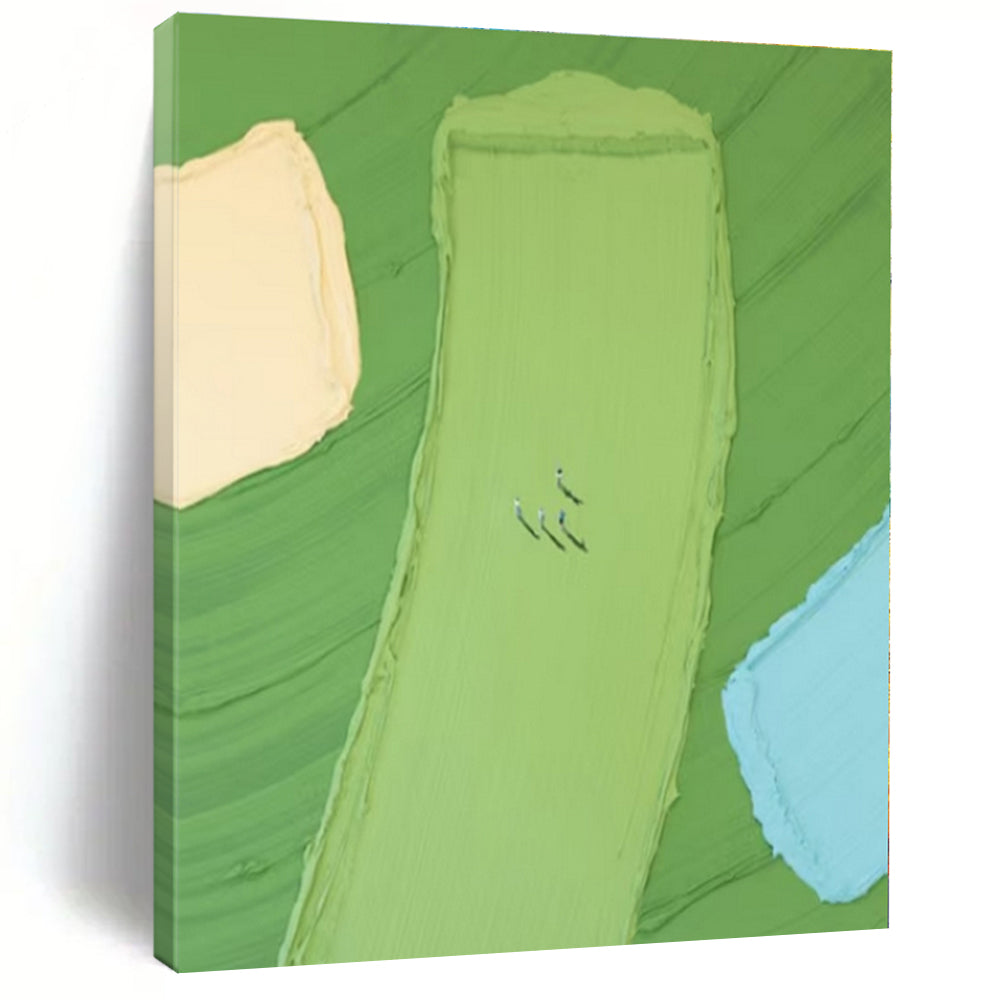 Green, Yellow, Blue with Small Figures "Colorful Fields" Abstract Painting On Canvas PS1354