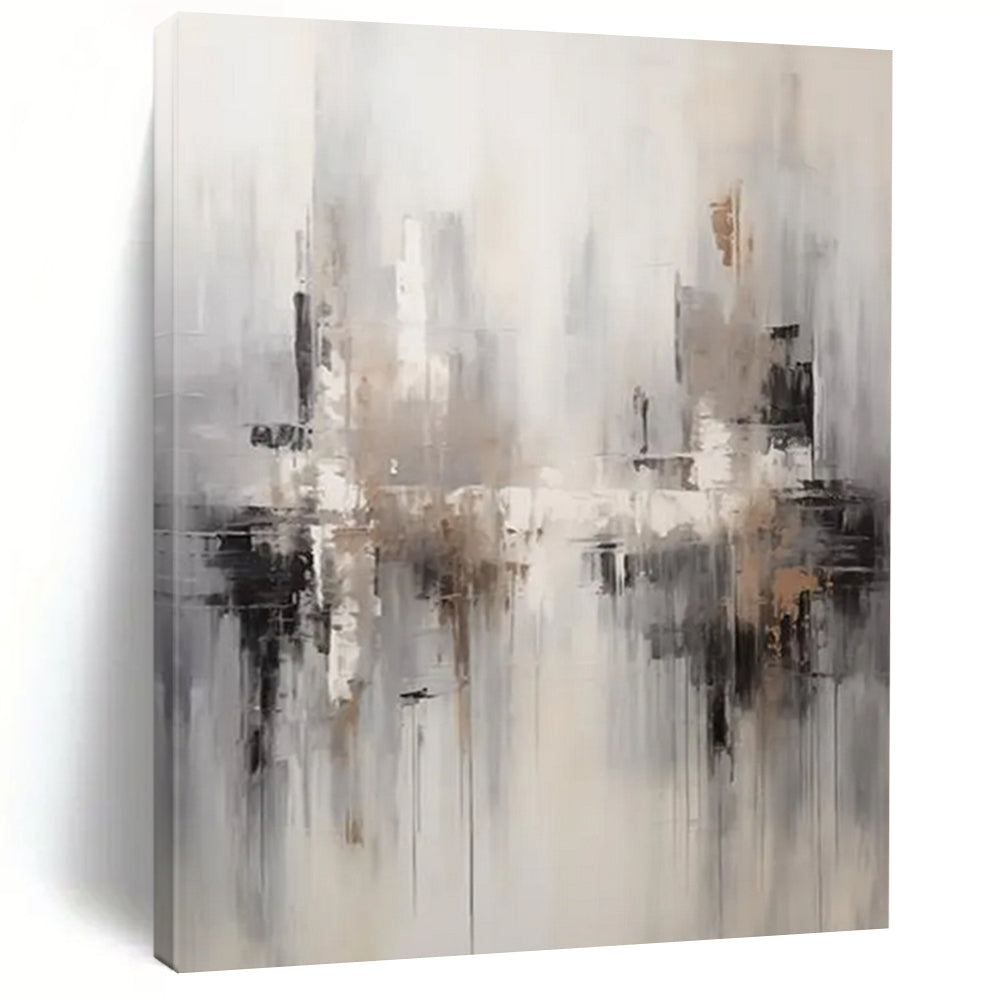 “City Haze” - Monochromatic Urban Silhouettes Painting On Canvas DS122