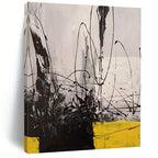 Black - White - Yellow Dynamic Lines Abstract Expressionist Painting On Canvas DS053