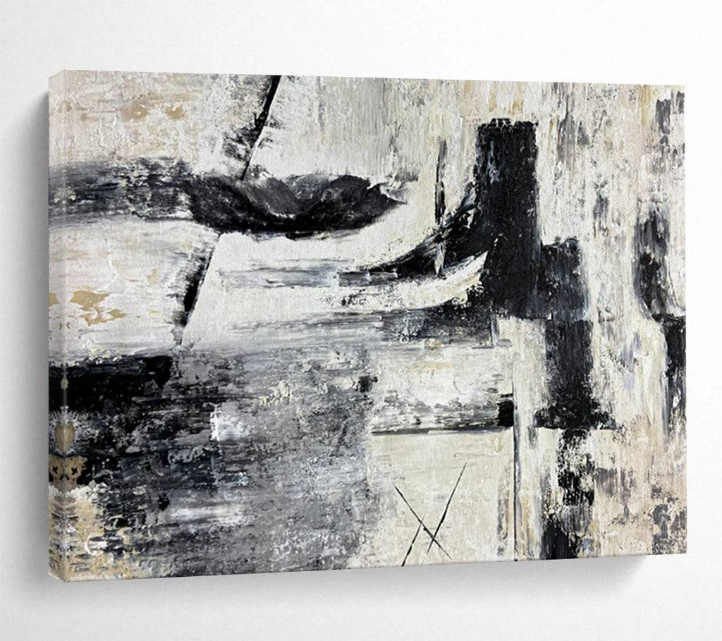 “Black - and - White Textures & Abstract Forms” - Minimalist Abstract - Painting On Canvas PT1692