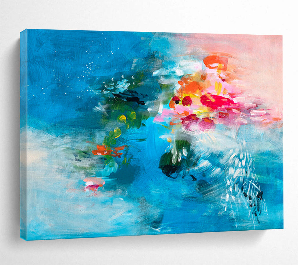 Blue & Pink Floral - Inspired Abstract Painting On Canvas DKS030