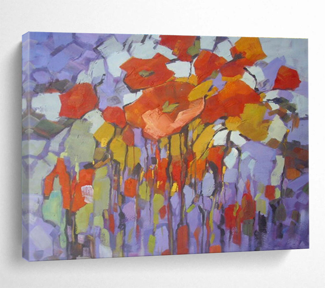 “Colorful Cubist Flowers” - Cubist Oil Painting On Canvas DKS853