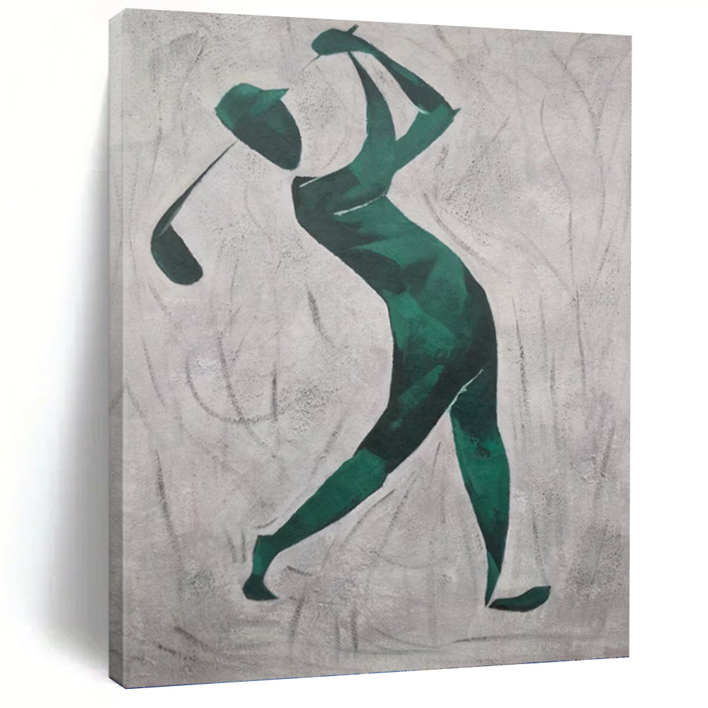 “Green Golf Player Silhouette” - Abstract, Sporty - Themed Painting On Canvas PT1561