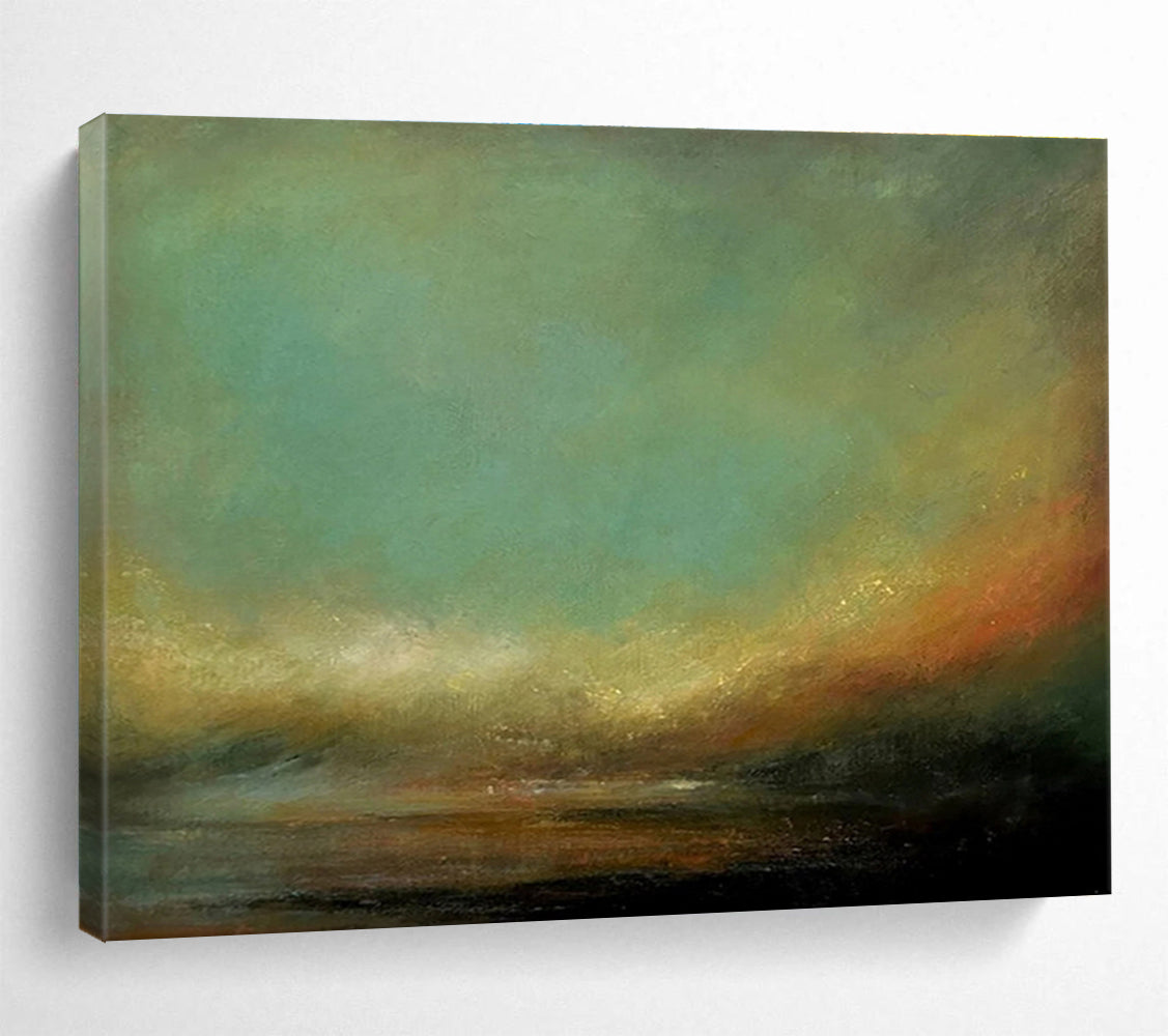 “Subtle Color Transition” - Green, Orange & Black Landscape, Impressionistic Oil Painting On Canvas DKS778