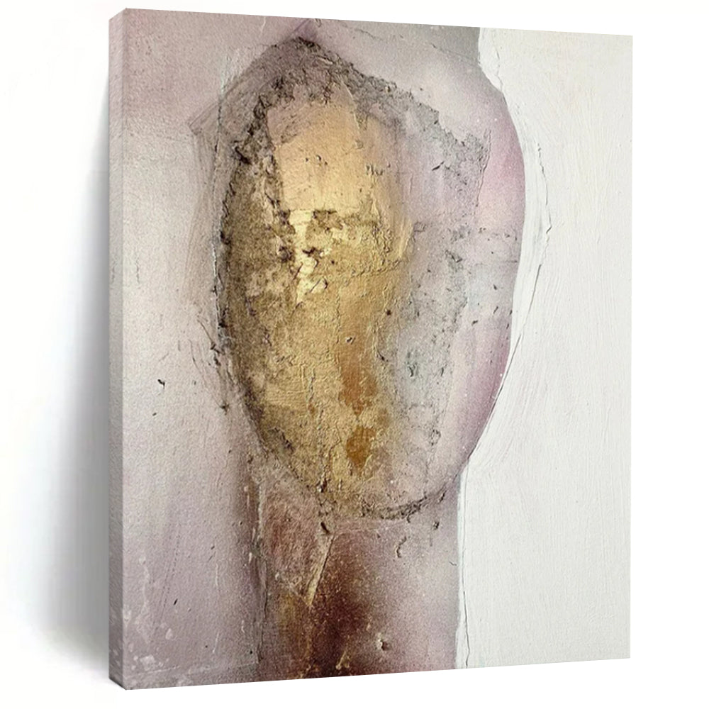 “Gold and Pink Textured Figure” - Mixed - Media Abstract Painting On Canvas PT2222