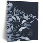 “Dark Blue Floral Silhouettes” - Delicate Plant Forms Painting On Canvas DS239