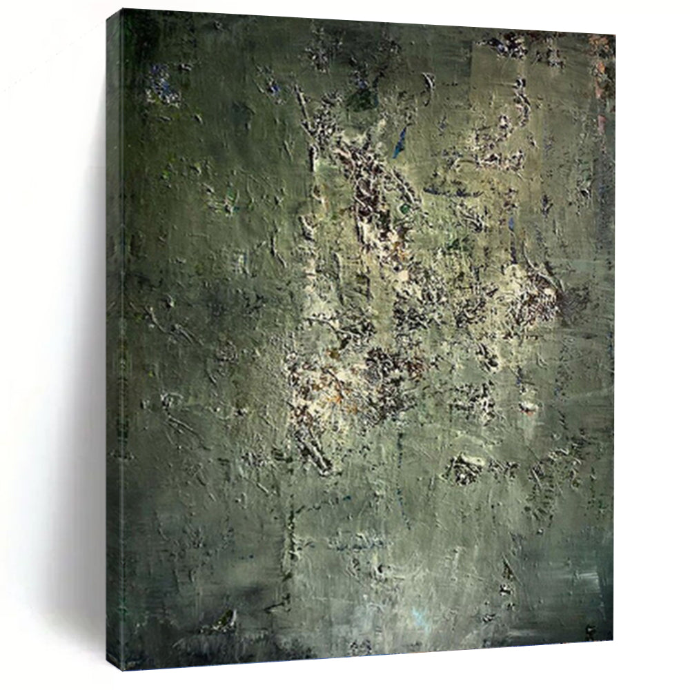 “Green Abstract Textured Field” - Textured Abstract Painting On Canvas PT1195