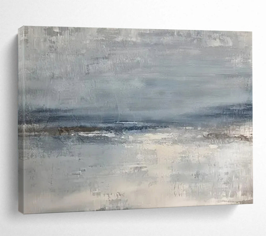 “Gray - Blue Abstract Seaside” - Minimalist Coastal Painting On Canvas PT1578