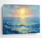 “Vibrant Sunset Sea” - Blue, Orange & Yellow Landscape, Expressive Oil Painting On Canvas DKS760